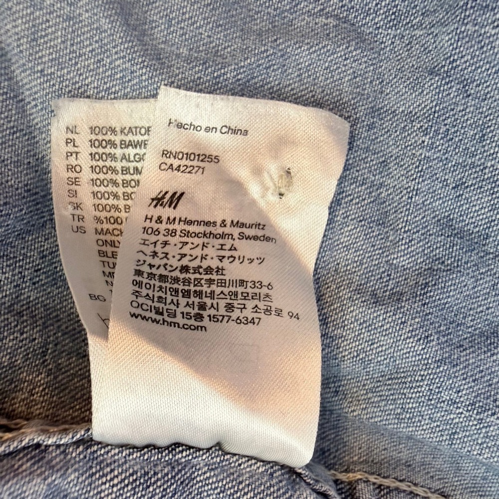 H&M Denim Shirt Mens Large Light Wash Western Snap Front Cowboy Americana Rugged - Picture 6 of 12